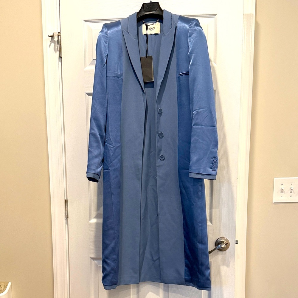 Fendi Elegant Blue Trench Coat